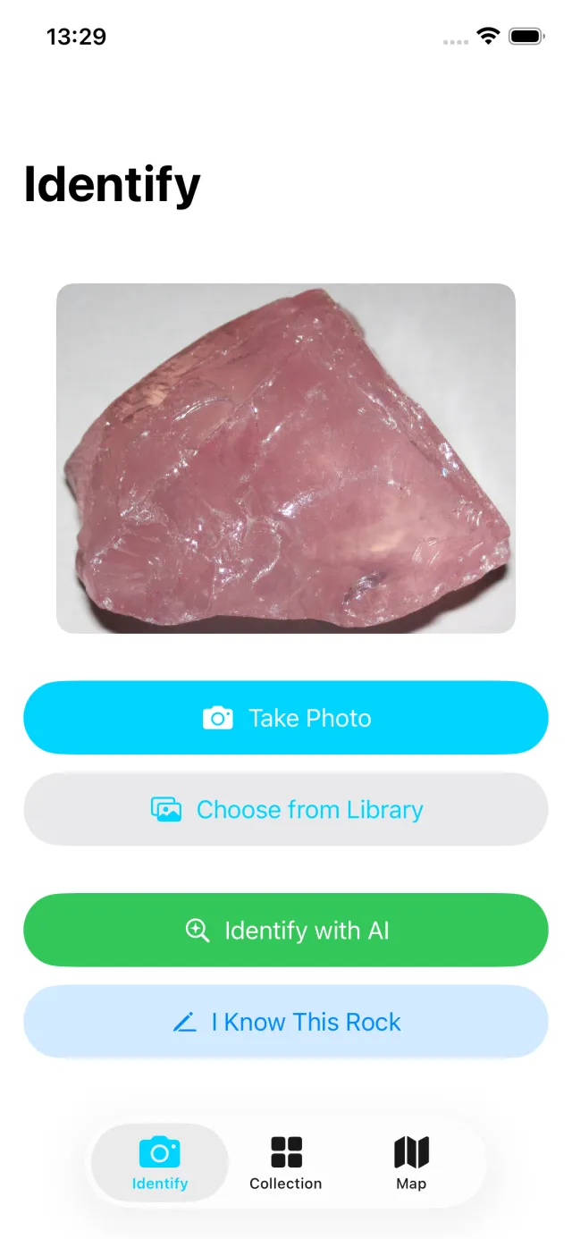 Camera screen to photograph a rock for identification